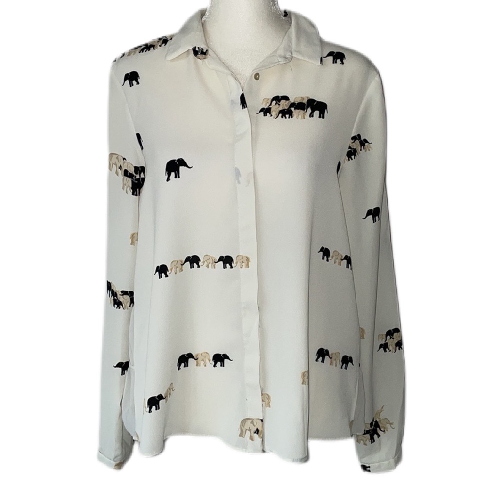 Zara Basics Cream Elephant Button Front Blouse